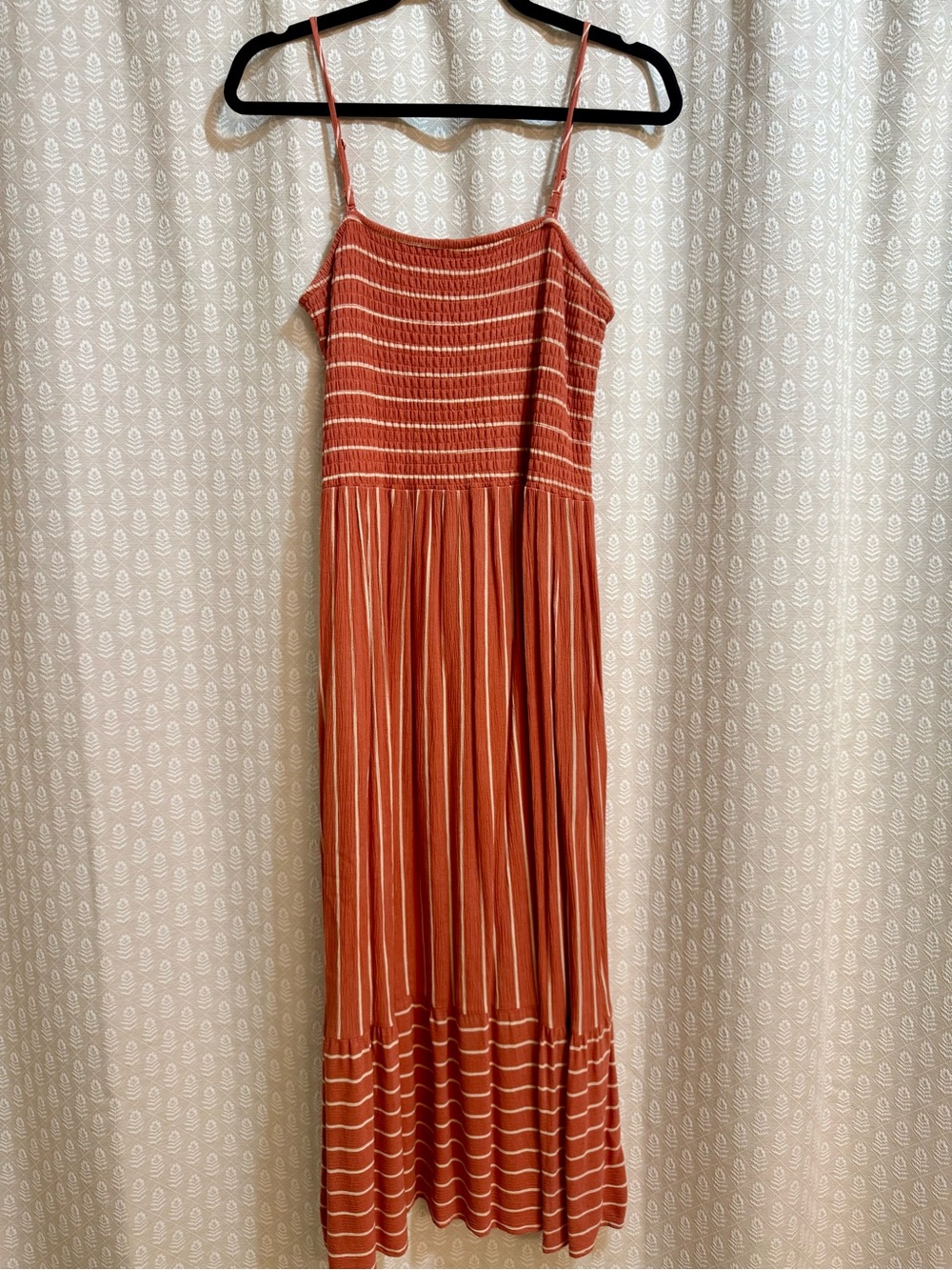 Maurices Rust and Cream Striped Smocked Maxi Dress